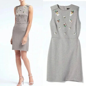 Banana Republic Sleeveless Knit Jewel Pineapple Dress Gray